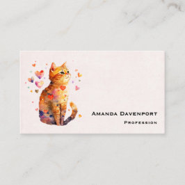 かわいいタビー猫とハート 名刺