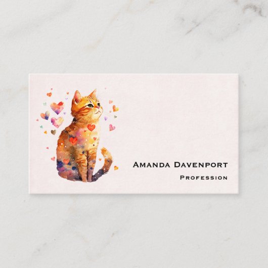 かわいいタビー猫とハート 名刺 (正面)