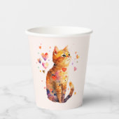 かわいいタビー猫とハート 紙コップ (正面)