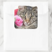 かわいいタビー猫とバラ スクエアシール (バッグ)