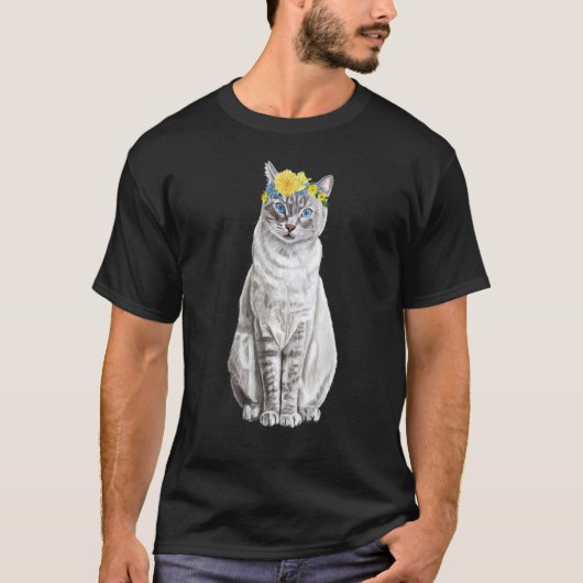 かわいいタビー猫とフラワークラウン猫 Tシャツ (正面)