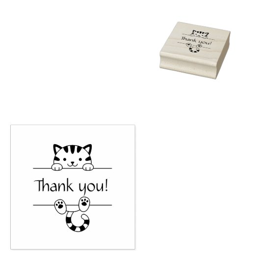 かわいいタビー猫のぞき見ありがとう ラバースタンプ (押印)