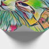かわいいタビー猫のカラフル抽象芸術グリーンブルーアート ラッピングペーパー (角)