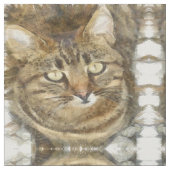 かわいいタビー猫の上を見上げる鉛筆スケッチ ファブリック (クローズアップ)