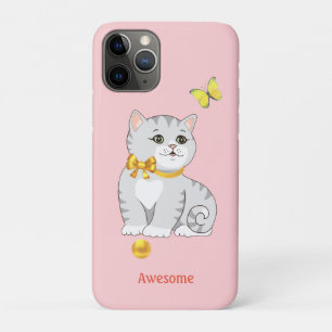 かわいいタビー猫の子猫 ライトピンク iPhone 11 PROケース