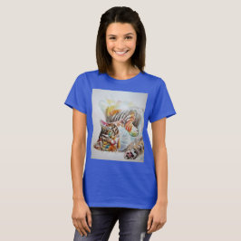 かわいいタビー猫の水彩猫ガールズTシャツトップ Tシャツ