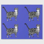 かわいいタビー猫ネイビーカラフルブルーアートラッピング ラッピングペーパー (フラット)