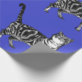 かわいいタビー猫ネイビーカラフルブルーアートラッピング ラッピングペーパー (角)