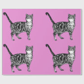 かわいいタビー猫ホットピンクカラフルのアートラッピング ラッピングペーパー (フラット)