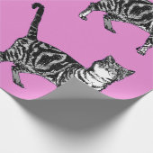 かわいいタビー猫ホットピンクカラフルのアートラッピング ラッピングペーパー (角)