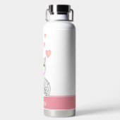 かわいいタビー猫&ハートズオンピンク&ホワイト ウォーターボトル (背面)