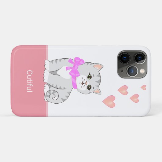 かわいいタビー猫&ハートズオンピンク&ホワイト Case-Mate iPhoneケース (裏面(横))