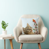 かわいいタビー猫&ライトブルーの小鳥 クッション (椅子)