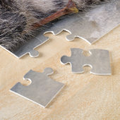 かわいいタビー遊猫の子猫と葉っぱ- ジグソーパズル (側面)