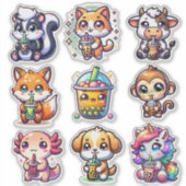 かわいいタピオカティーと動物たち シール (正面)