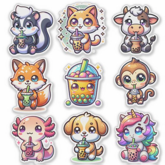 かわいいタピオカティーと動物たち シール (正面)