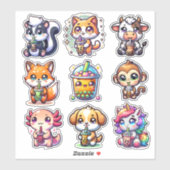 かわいいタピオカティーと動物たち シール (シート)