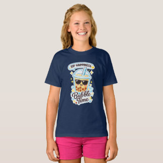 かわいいタピオカティーガールズTシャツ ボバデザイン Tシャツ
