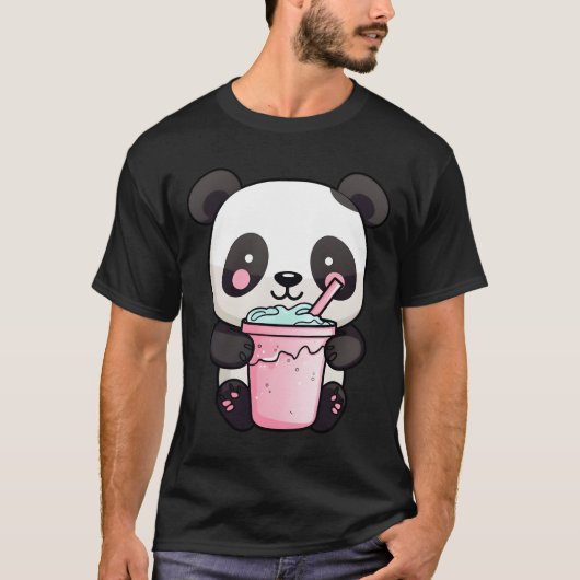 かわいいタピオカティーパンダの日本式タピオカティー Tシャツ (正面)