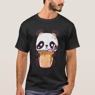 かわいいタピオカティーパンダの日本茶デザイン Tシャツ