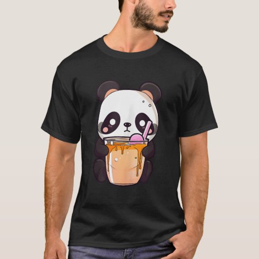 かわいいタピオカティーパンダの日本茶デザイン Tシャツ (正面)