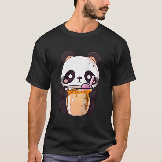 かわいいタピオカティーパンダの日本野球デザイン Tシャツ (正面)