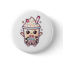 かわいいタピオカ入り泡ミルクティーのピンバッジ