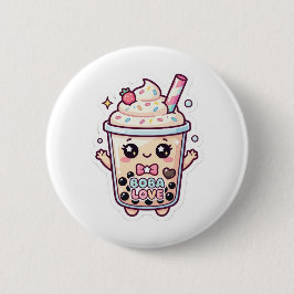 かわいいタピオカ入り泡ミルクティーのピンバッジ 缶バッジ