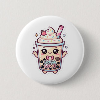 かわいいタピオカ入り泡ミルクティーのピンバッジ 缶バッジ