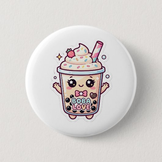 かわいいタピオカ入り泡ミルクティーのピンバッジ 缶バッジ (正面)