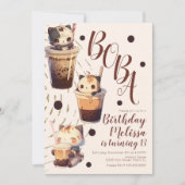 かわいいタピオカ猫のキャラクター誕生日パーティー 招待状 (正面)