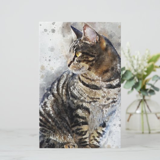 かわいいタブビー猫の水彩画 便箋 (スタンド正面)