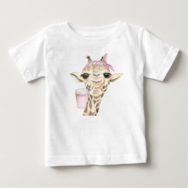 かわいいタンギラフのピンクの帽子とカップ ベビーTシャツ