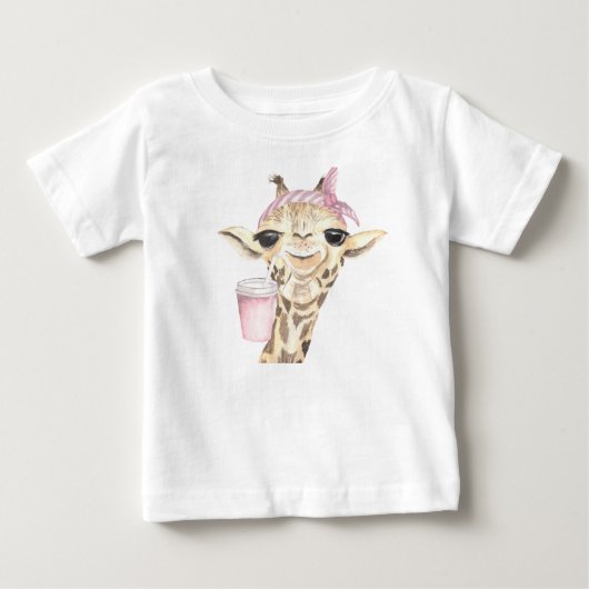 かわいいタンギラフのピンクの帽子とカップ ベビーTシャツ (正面)