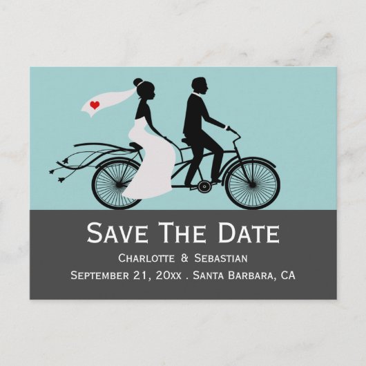 かわいいタンデムバイク新郎新婦結婚の発表 案内ポストカード (正面)