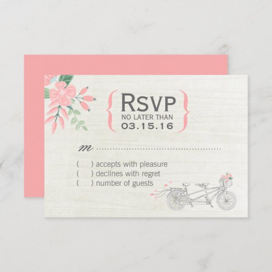 かわいいタンデムバイクRSVPカード 出欠カード (正面/裏面)