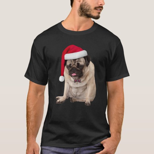 かわいいタンパグサンタ帽子チェック柄蝶ネクタイ画像クリスマス Tシャツ (正面)