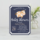 かわいいタンベビーカウカーフ&ダークブルーベビーシャワー 招待状 (スタンド正面)