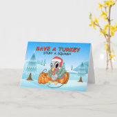 かわいいターキー ヴィーガン クリスマス カード (黄色い花)