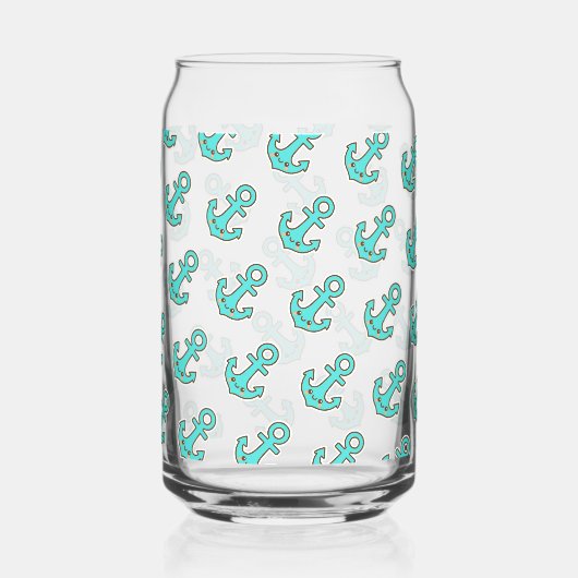 かわいいターコイズいかりお洒落- &陽気 ガラス缶 (正面)