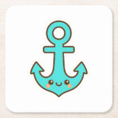 かわいいターコイズいかりお洒落- &陽気 スクエアペーパーコースター (正面)