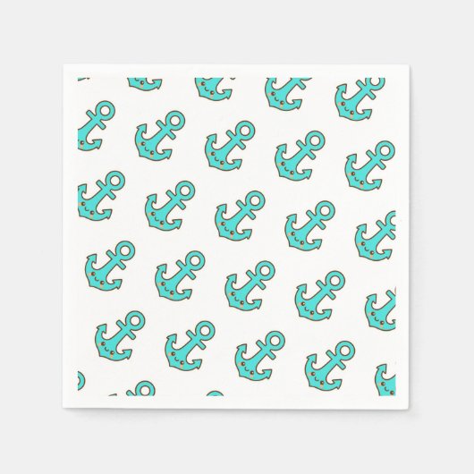 かわいいターコイズいかりお洒落- &陽気 スタンダードカクテルナプキン (正面)