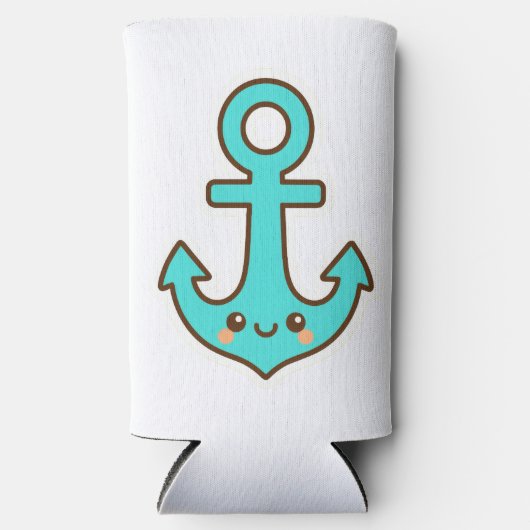 かわいいターコイズいかりお洒落- &陽気 スリム缶クーラー (正面)