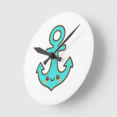 かわいいターコイズいかりお洒落- &陽気 ラウンド壁時計 (傾斜)