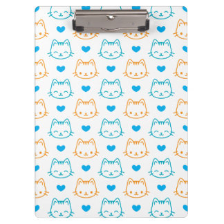 かわいいターコイズとオレンジの猫の顔パターン クリップボード