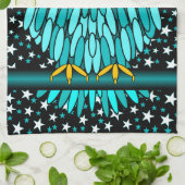 かわいいターコイズのフクロウ キッチンタオル (折り畳み)