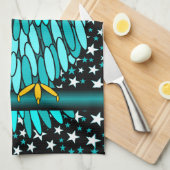 かわいいターコイズのフクロウ キッチンタオル (四つ折り)