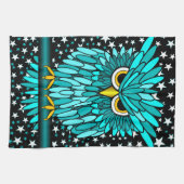 かわいいターコイズのフクロウ キッチンタオル (横)