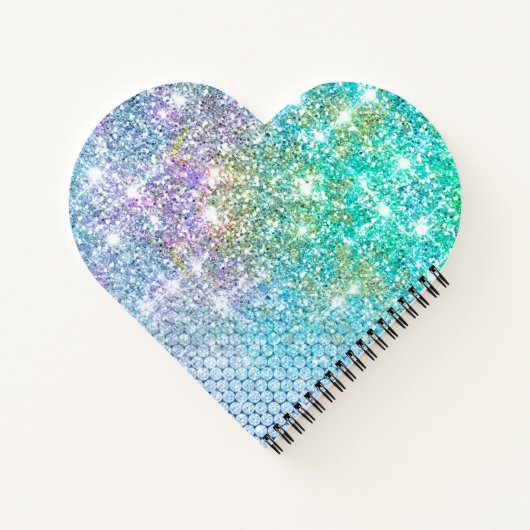 かわいいターコイズのユニコーンの偽のグリッターモノグラムノートブック ノートブック (裏面)