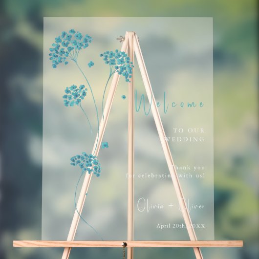 かわいいターコイズの結婚花々の歓迎 アクリルサイン (ニュートラル)